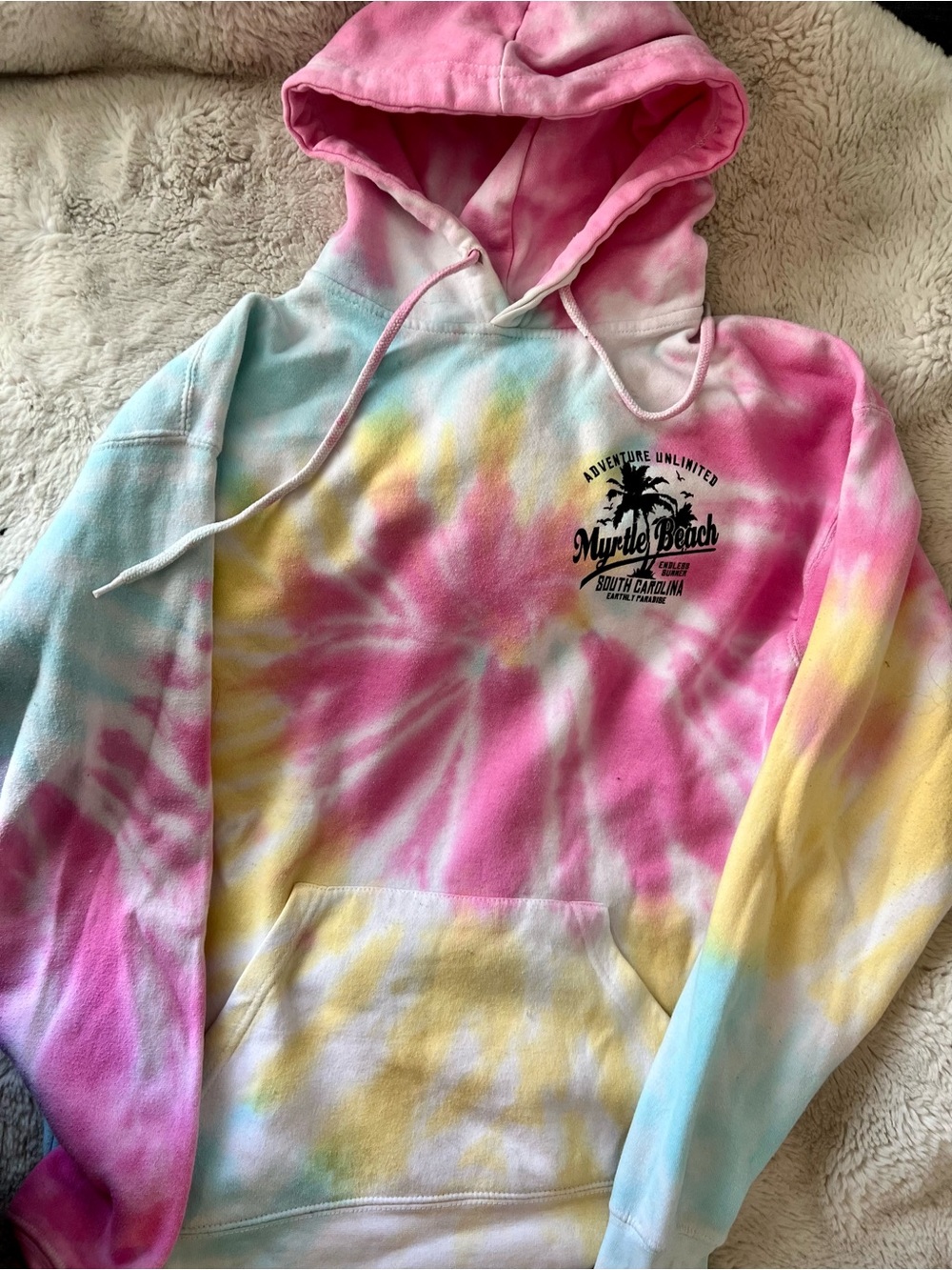 Myrtle Beach Tie-Dye Pullover Hoodie - Pink Multicolor